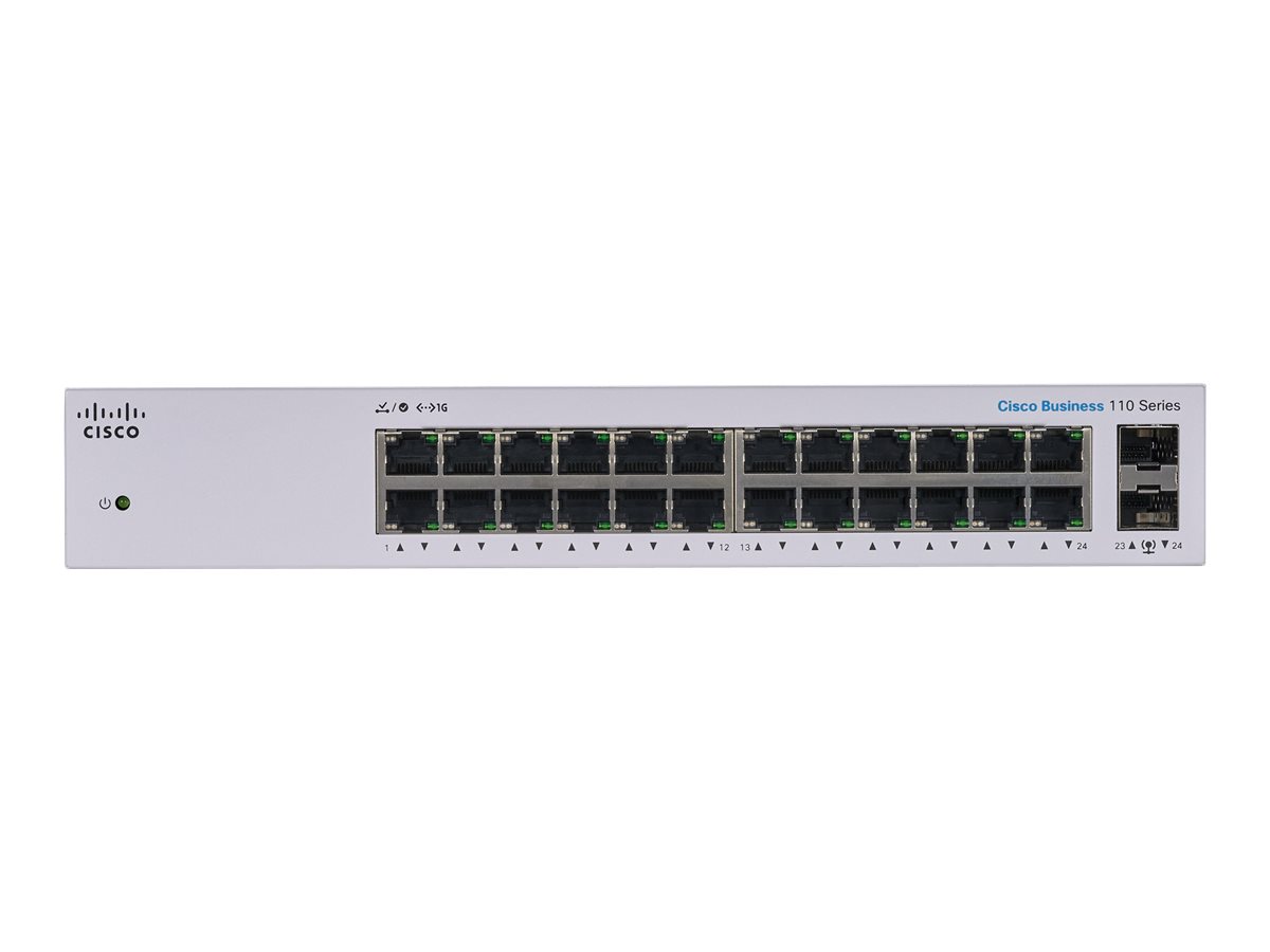 Cisco Business 110 Series 110-24T - Interruptor - sem gestão - 24 x 10/100/1000 + 2 x combo Gigabit SFP - montável em trilho, desktop, montável na parede - Image 2