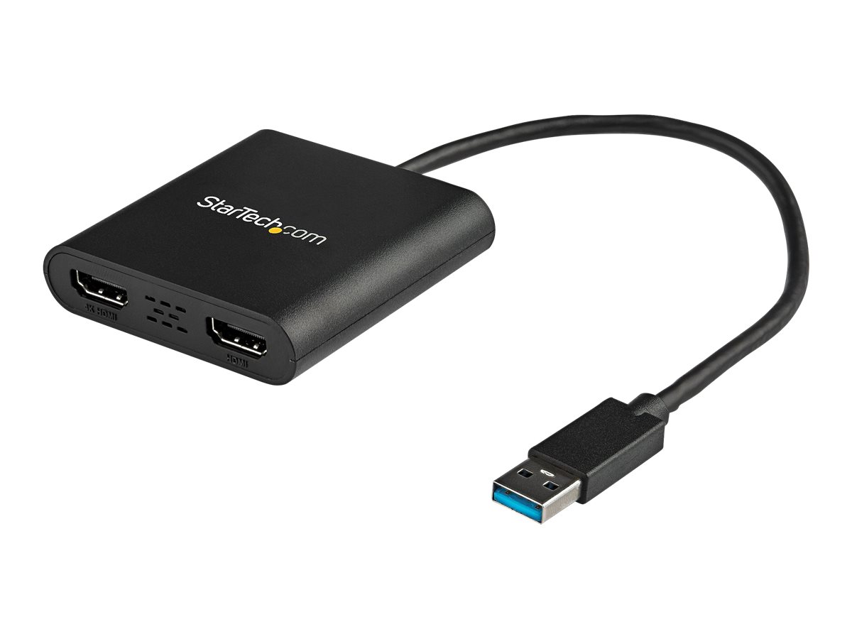 StarTech.com USB 3.0 to Dual HDMI Adapter, 1x 4K 30Hz & 1x 1080p, External Video & Graphics Card, USB Type-A to HDMI Dual Monitor Display Adapter Dongle, Supports Windows Only, Black - USB to Dual HDMI Adapter (USB32HD2) - Cabo adaptador - Compatível