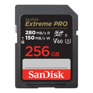 SanDisk Extreme Pro - Cartão de memória flash - 256 GB - Video Class V60 / UHS-II U3 / Class10 - SDXC UHS-II