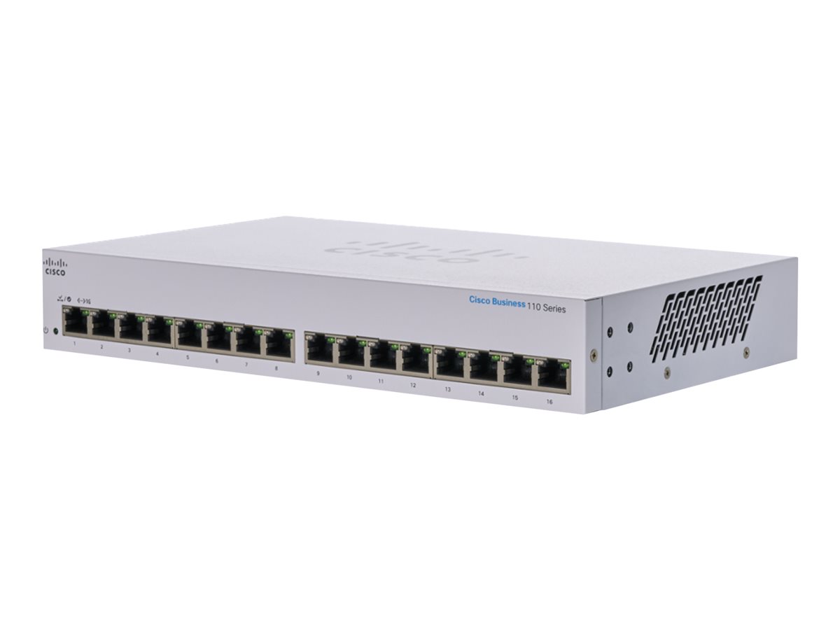 Cisco Business 110 Series 110-16T - Interruptor - sem gestão - 16 x 10/100/1000 - montável em trilho, desktop, montável na parede