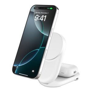 Belkin UltraCharge - Base de carregamento sem fios - 2-em-1, Qi2, magnético, dobrável + adaptador de energia AC - 25 Watt - Ultra Fast Charge (USB-C) - branco