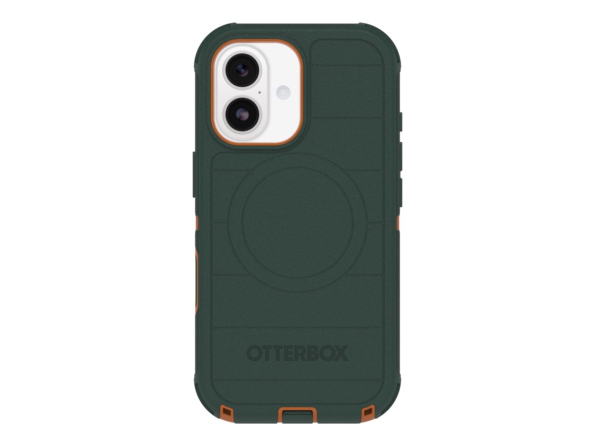 OtterBox Defender Series Pro - Tampa posterior para telemóvel - resistente - compatibilidade MagSafe - policarbonato, elastómero termoplástico (TPE), silicone, espuma visco-elástica - intriga verde - para Apple iPhone 17