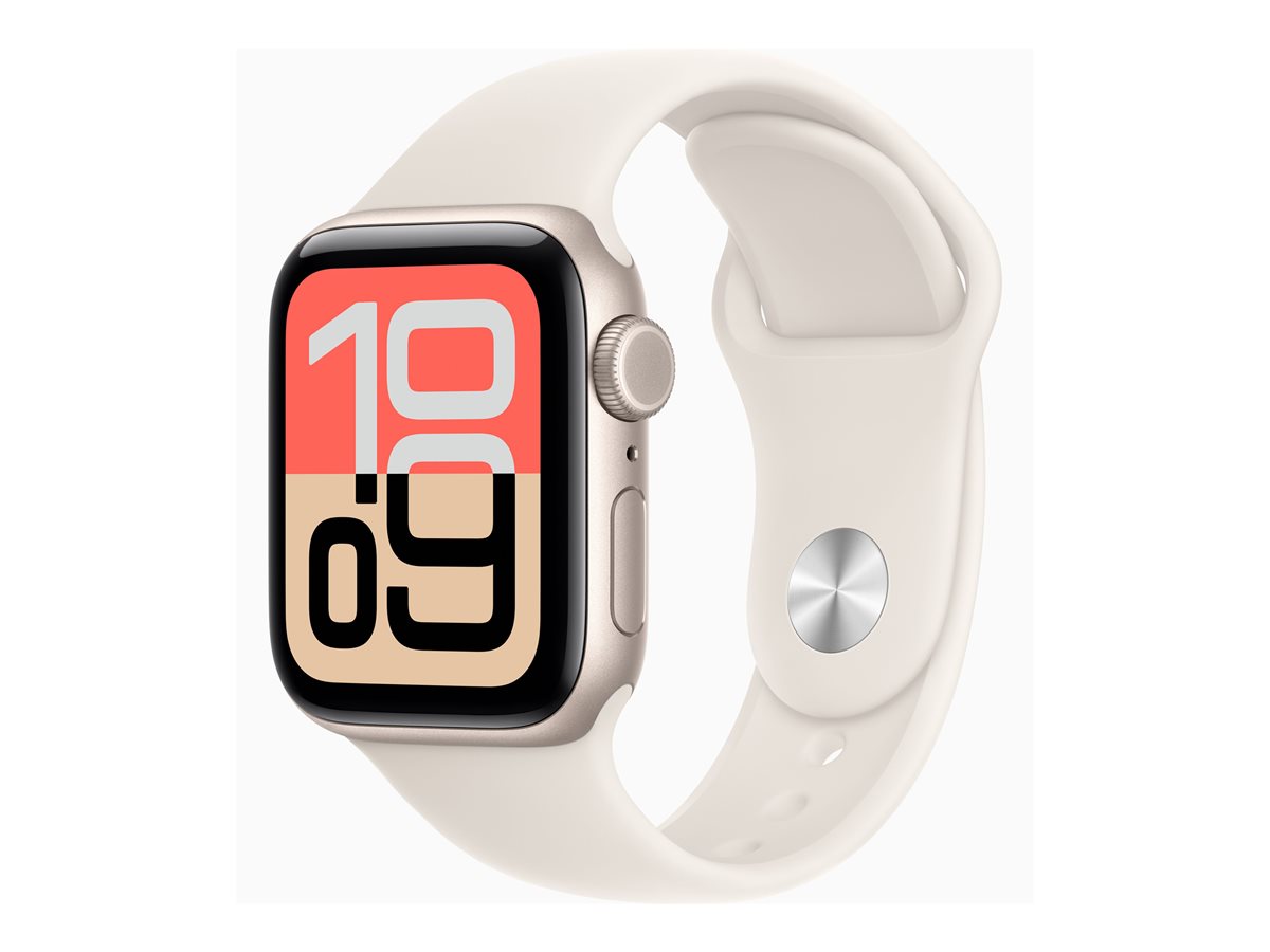 Apple Watch SE 3 (GPS + Cellular) - 40 mm - alumínio estrelado - relógio inteligente Com banda de desporto - fluoroelastómero - luz das estrelas - tamanho da banda: M/L - 64 GB - LTE, Wi-Fi 4, Bluetooth - 5G - 26.4 g