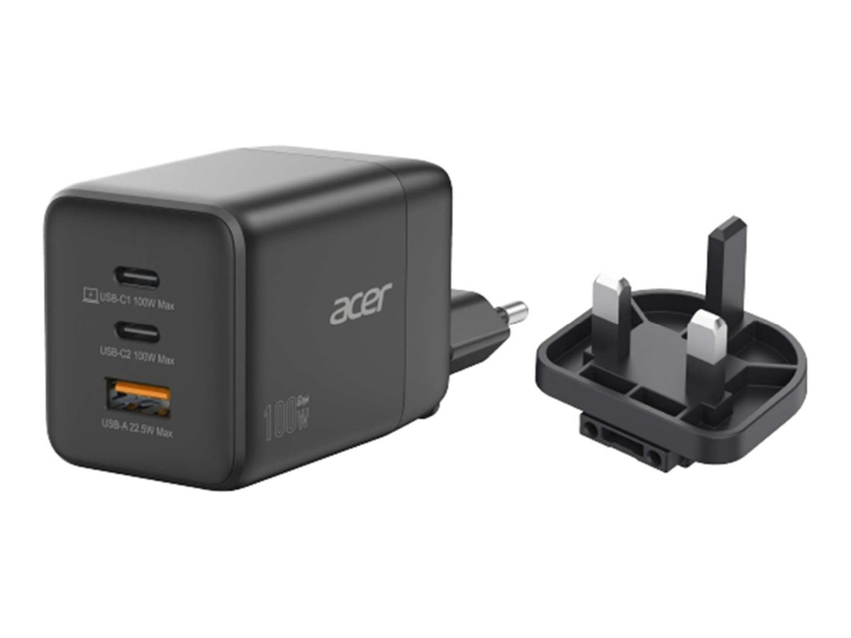 Acer - Adaptador de alimentação - tecnologia PPS e GaN - 100 Watt - PD 3.0 - 3 conectores de saída (USB, 2 x USB-C) - no cabo: USB-C - para Extensa 15 EX215-56, EX215-57