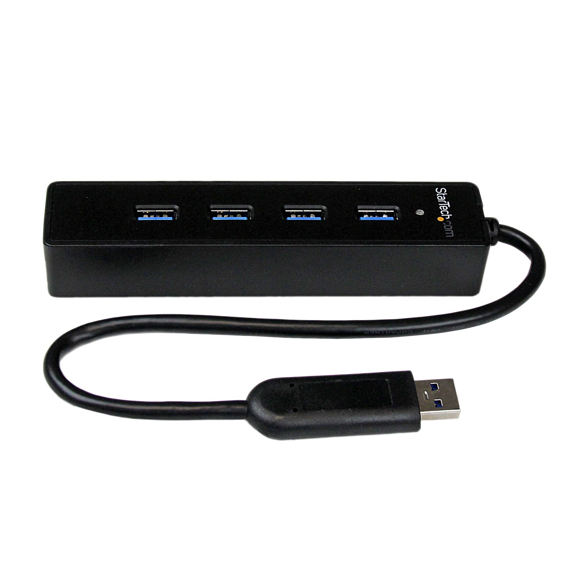 StarTech.com 4-Port USB 3.0 Hub with Built-in Cable - SuperSpeed Laptop USB Hub - Portable USB Splitter - Mini USB Hub (ST4300PBU3) - Hub - 4 x SuperSpeed USB 3.0 - desktop - para P/N: FCREADMICRO3, MSDREADU3CA
