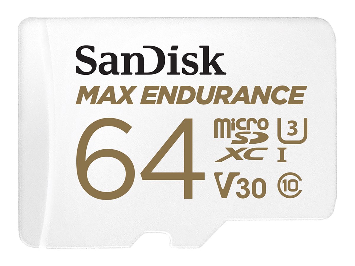 SanDisk Max Endurance - Cartão de memória flash (adaptador microSDXC para SD Incluído) - 64 GB - Video Class V30 / UHS-I U3 / Class10 - microSDXC UHS-I