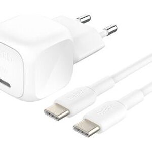 Belkin BoostCharge - Adaptador de alimentação - compacto - 20 Watt - Fast Charge, PD 3.1/PPS (USB-C) - no cabo: USB-C - branco - com Cabo USB-C (1m)