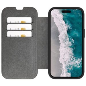 dbramante1928 Helsinki - Capa flip cover para telemóvel - compatibilidade MagSafe - pele vegetariana, plástico - claro, preto - para Apple iPhone 15 Plus