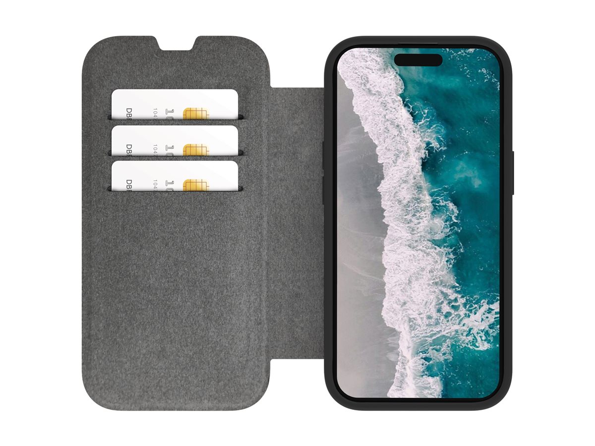 dbramante1928 Helsinki - Capa flip cover para telemóvel - compatibilidade MagSafe - pele vegetariana, plástico - claro, preto - para Apple iPhone 15 Plus