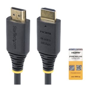StarTech.com 1m (3.3ft) Premium Certified High Speed HDMI Cable, 4K60Hz - Alta Velocidade Premium - cabo HDMI com Ethernet - HDMI macho para HDMI macho - 1 m - preto - passivo, suporte 4K60Hz