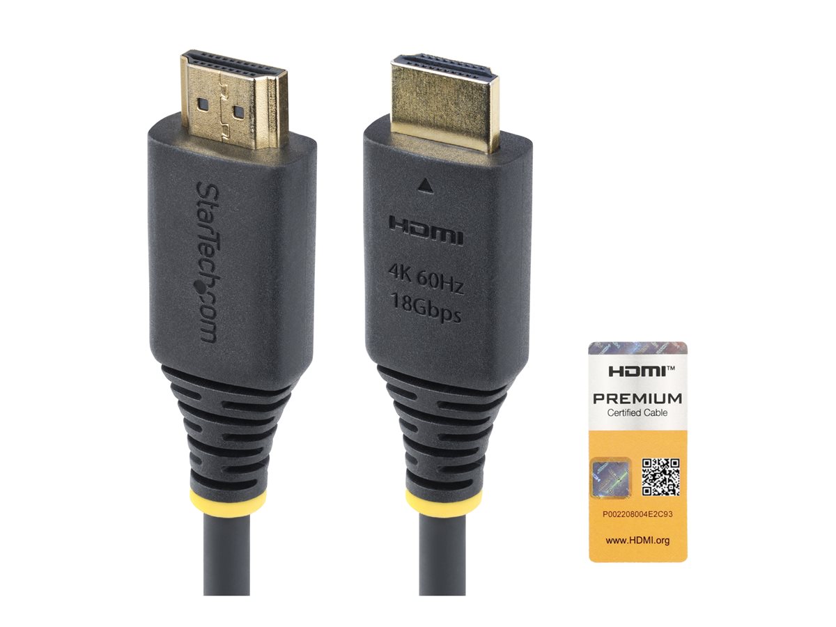 StarTech.com 1m (3.3ft) Premium Certified High Speed HDMI Cable, 4K60Hz - Alta Velocidade Premium - cabo HDMI com Ethernet - HDMI macho para HDMI macho - 1 m - preto - passivo, suporte 4K60Hz