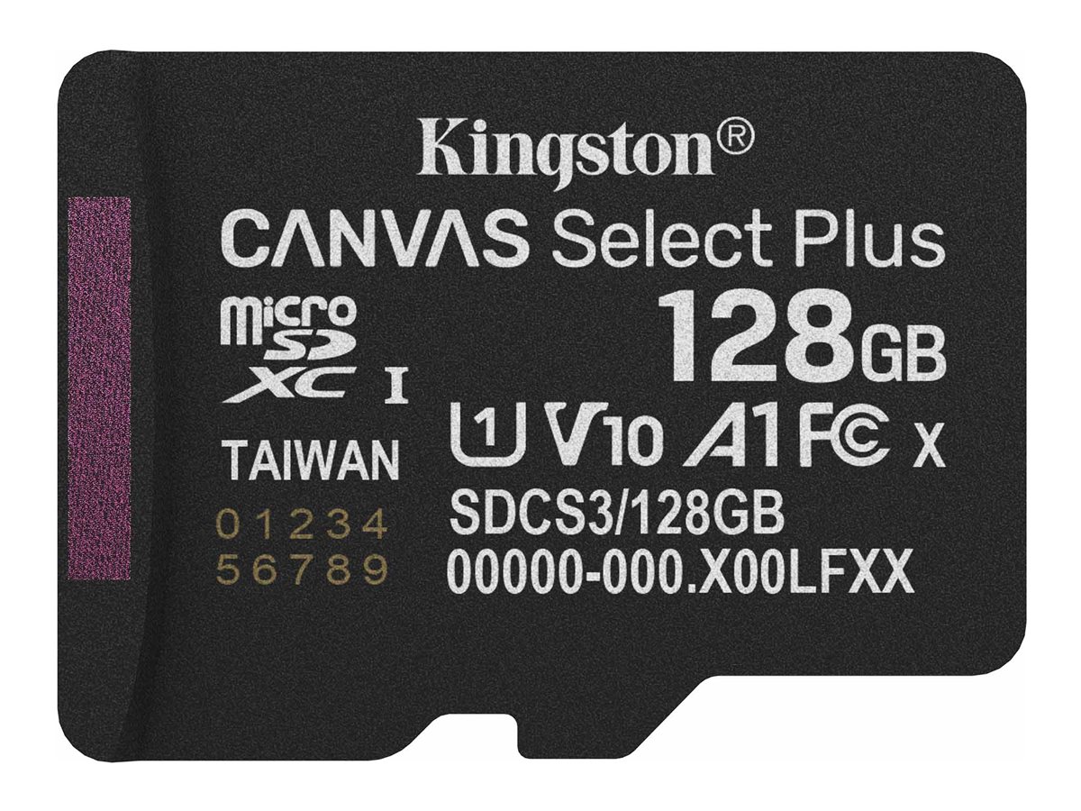 Kingston Canvas Select Plus - Cartão de memória flash - 128 GB - A1 / Video Class V10 / UHS-I U1 / Class10 - microSDXC UHS-I