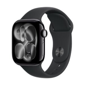 Apple Watch Series 11 (GPS) - 42 mm - alumínio preto jato - relógio inteligente Com banda de desporto - fluoroelastómero - preto - tamanho da banda: M/L - 64 GB - Wi-Fi 4, UWB, Bluetooth - 30.3 g