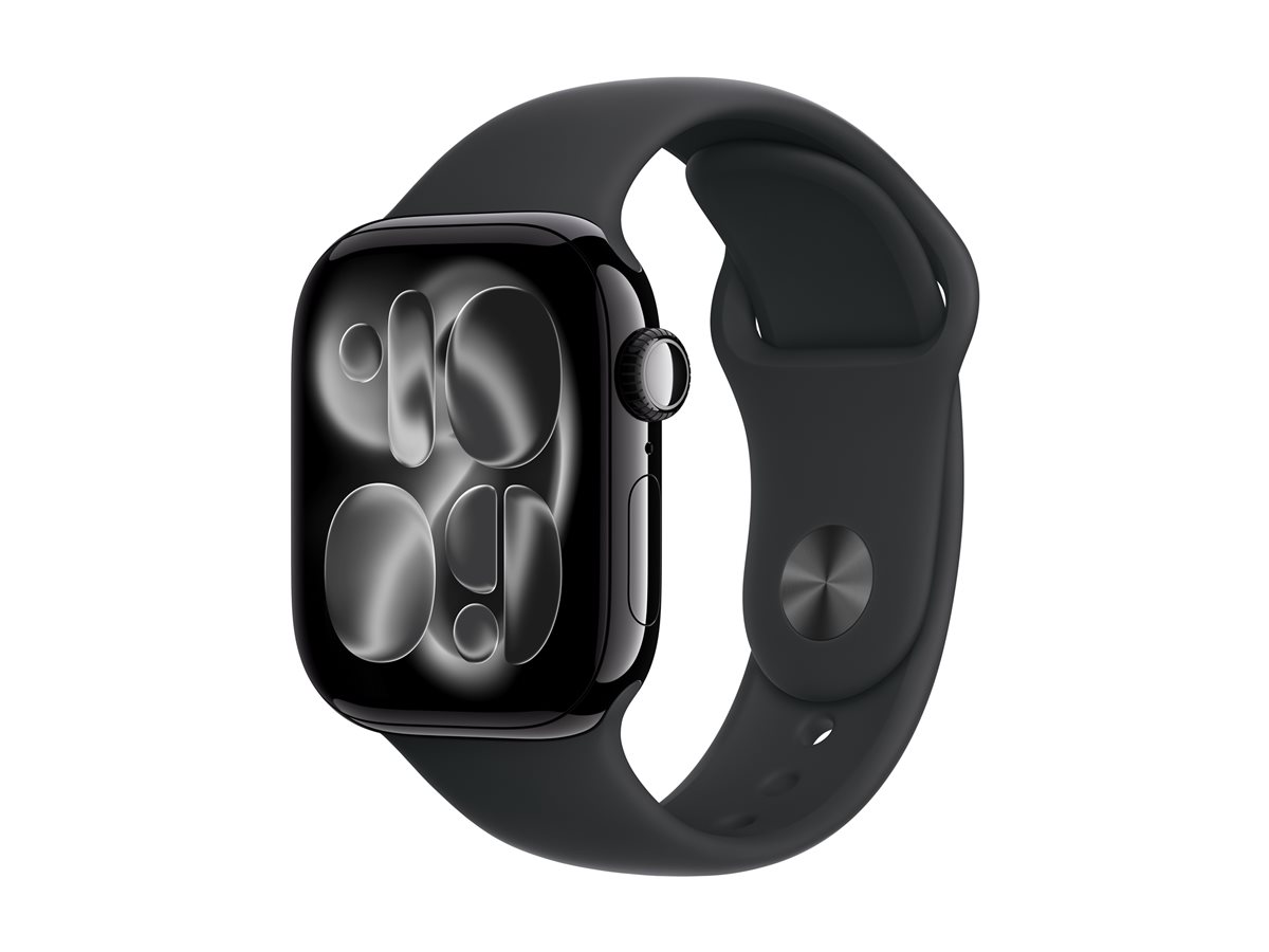Apple Watch Series 11 (GPS) - 42 mm - alumínio preto jato - relógio inteligente Com banda de desporto - fluoroelastómero - preto - tamanho da banda: M/L - 64 GB - Wi-Fi 4, UWB, Bluetooth - 30.3 g