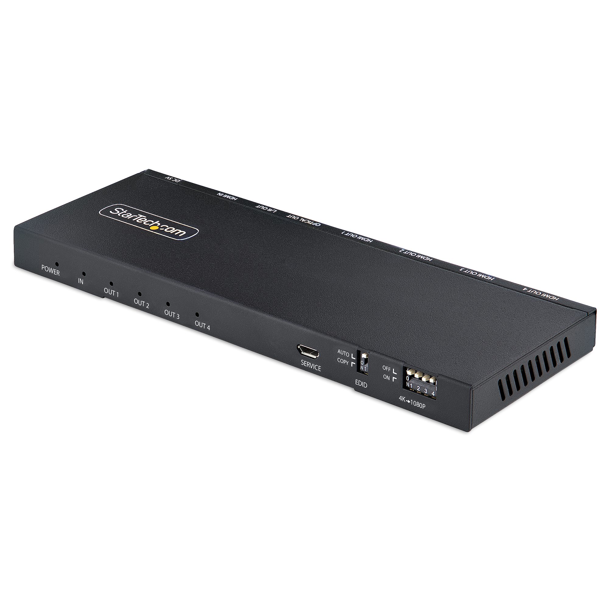 StarTech.com 4-Port HDMI Splitter, 4K 60Hz HDMI 2.0 Video, 1 In 4 Out HDMI Splitter, 4K HDMI Splitter w/Built-in Scaler, 3.5mm/Optical Audio Port, Durable Metal Housing, HDR/HDCP - 1x4 HDMI Display/Output Splitter (HDMI-SPLITTER-44K60S) - Separador d