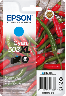 Epson 503XL - 6.4 ml - XL - azul cyan - original - blister com RF/alarme acústico - tinteiro - para Expression Home XP-5200, XP-5205, WorkForce WF-2960DWF, WF-2965DWF