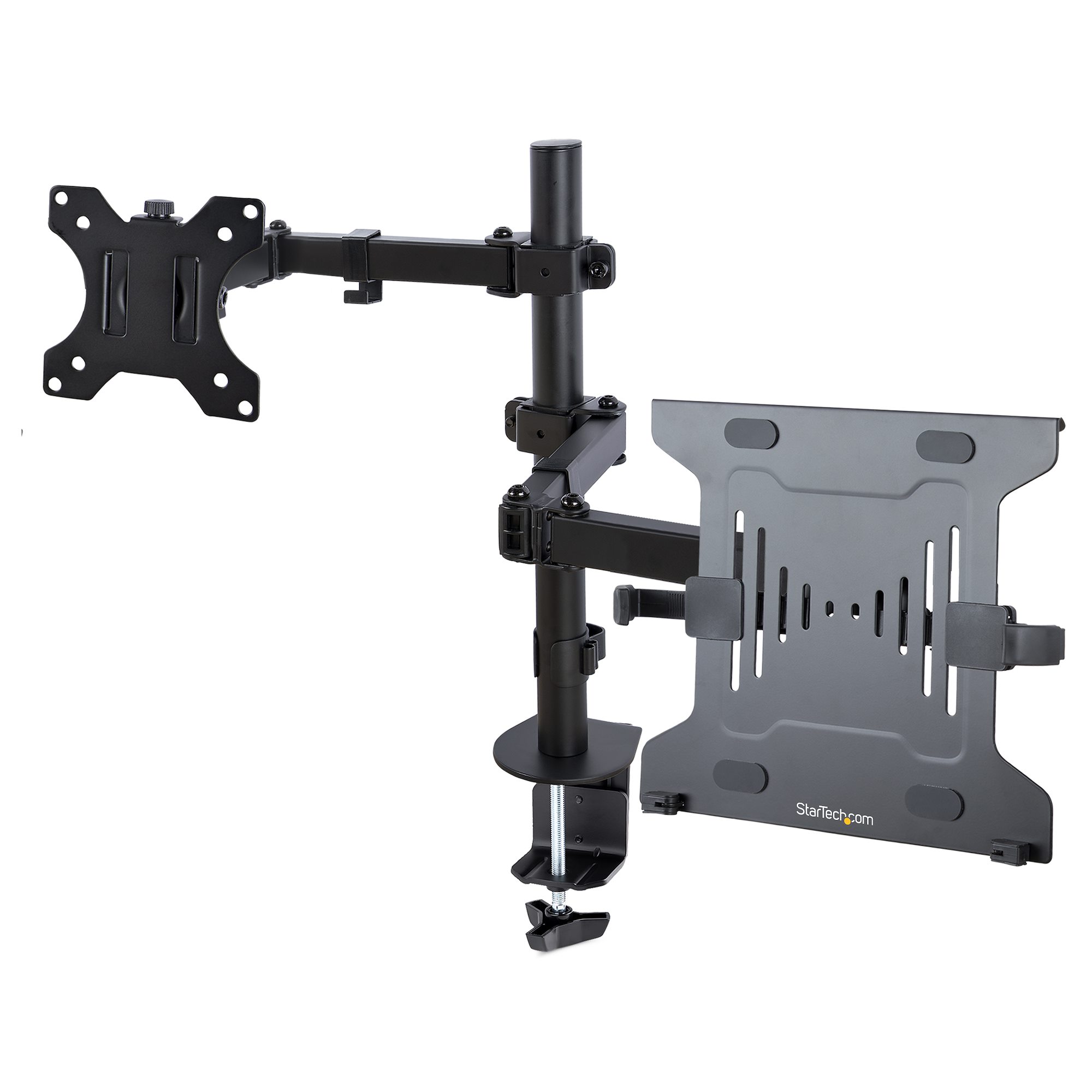 StarTech.com Monitor Arm with VESA Laptop Tray, For a Laptop (4.5kg / 9.9lb) and a Single Display up to 32" (8kg / 17.6lb), Black, Adjustable Desk Laptop Arm Mount, C-clamp/Grommet Mount - VESA Monitor Mount (A2-LAPTOP-DESK-MOUNT) - Kit de montagem (
