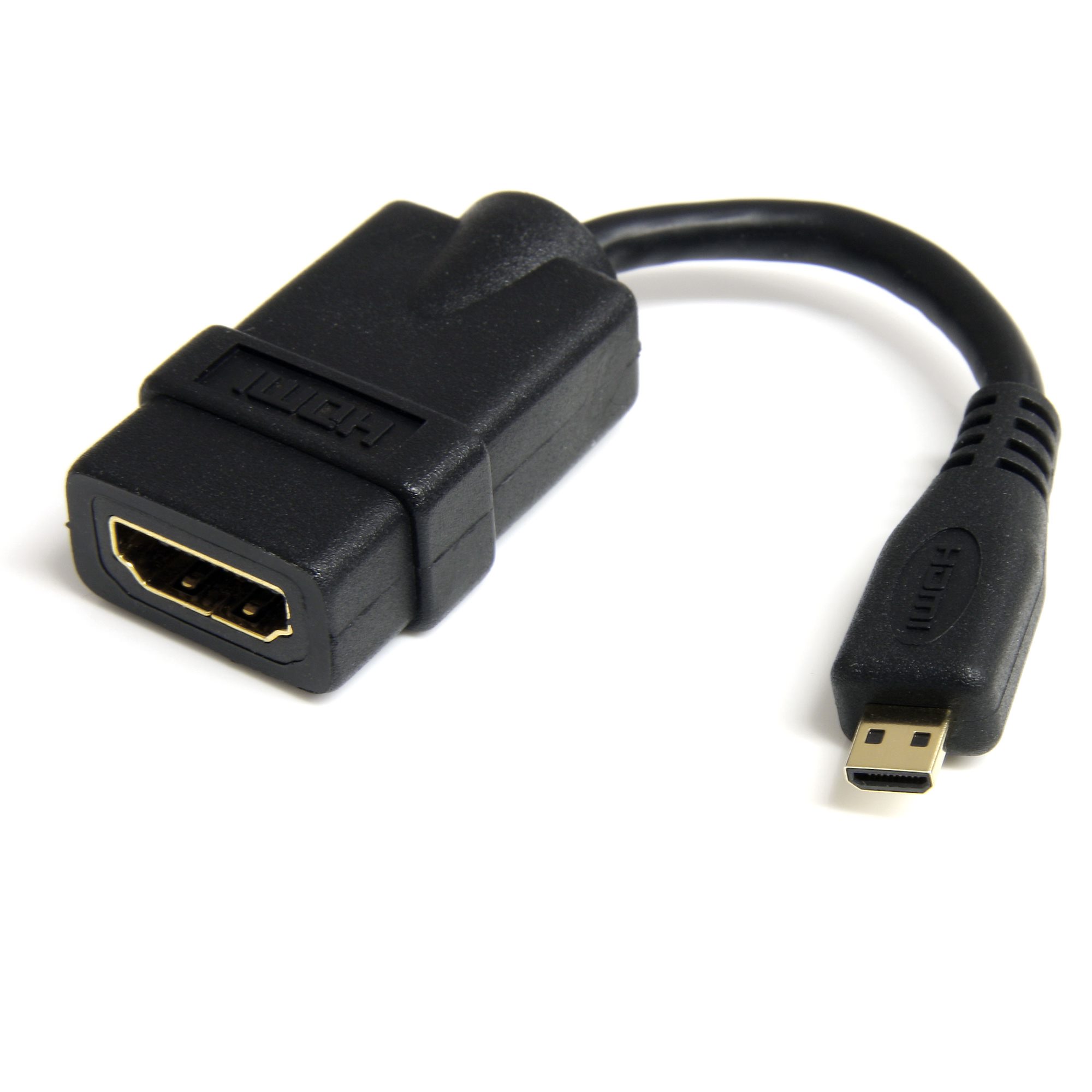 StarTech.com 5in High Speed HDMI Adapter Cable - HDMI to HDMI Micro - F/M - 5 inch Micro HDMI Adapter - HDMI Female to Micro HDMI Male (HDADFM5IN) - Adaptador HDMI - HDMI fêmea para 19 pin micro HDMI Type D macho - 1.2 cm - blindado - preto - para P/