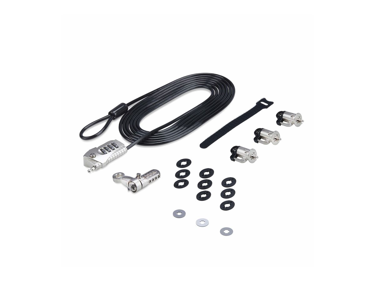 StarTech.com Laptop/Desktop & Peripheral Lock Kit, 9.8ft (3m) Cable - Kit de travamento para estação de trabalho - que evita furtos - preto e prata - 3 m - Compatível com TAA