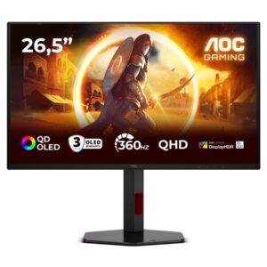 AOC Gaming Q27G4SDR - G4 Series - monitor OLED - gaming - 27" (26.5" visível) - 2560 x 1440 QHD @ 360 Hz - 1000:1 - DisplayHDR 400 True Black - 0.03 ms - 2xHDMI, DisplayPort - preto, vermelho