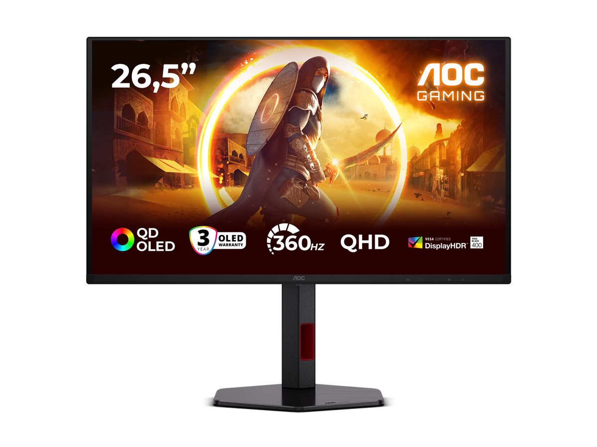 AOC Gaming Q27G4SDR - G4 Series - monitor OLED - gaming - 27" (26.5" visível) - 2560 x 1440 QHD @ 360 Hz - 1000:1 - DisplayHDR 400 True Black - 0.03 ms - 2xHDMI, DisplayPort - preto, vermelho