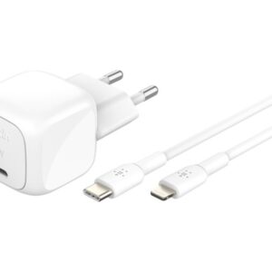 Belkin BoostCharge - Adaptador de alimentação - compacto - 30 Watt - Fornecimento de Energia 3.1 (USB-C) - no cabo: Lightning - com cabo USB-C para Lightning (1m)