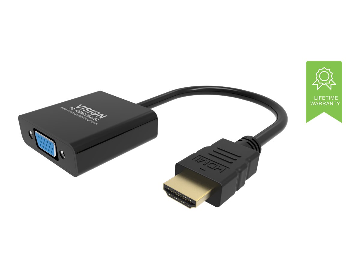 HDMI to VGA adaptor - maximum resolution 1920 x 1080 - does not convert VGA to HDMI - HDMI (m) to VGA (f) - outer diameter 5.0 mm - overall length 230 mm - black