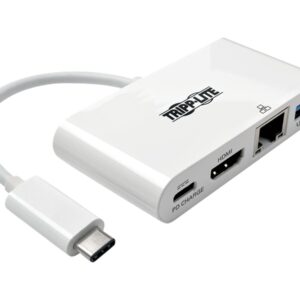 Eaton Tripp Lite Series USB C to HDMI Multiport Video Adapter Converter w/ USB-A Hub, USB-C PD Charging, Gigabit Ethernet Port, Thunderbolt 3 Compatible USB Type C to HDMI, USB Type-C - Estação de engate - USB - HDMI - 1GbE