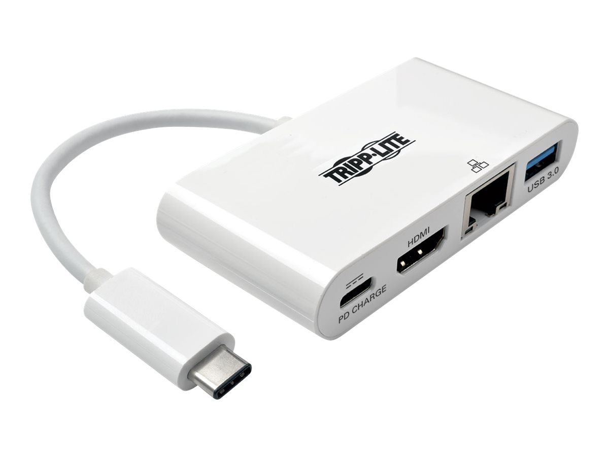 Eaton Tripp Lite Series USB C to HDMI Multiport Video Adapter Converter w/ USB-A Hub, USB-C PD Charging, Gigabit Ethernet Port, Thunderbolt 3 Compatible USB Type C to HDMI, USB Type-C - Estação de engate - USB - HDMI - 1GbE