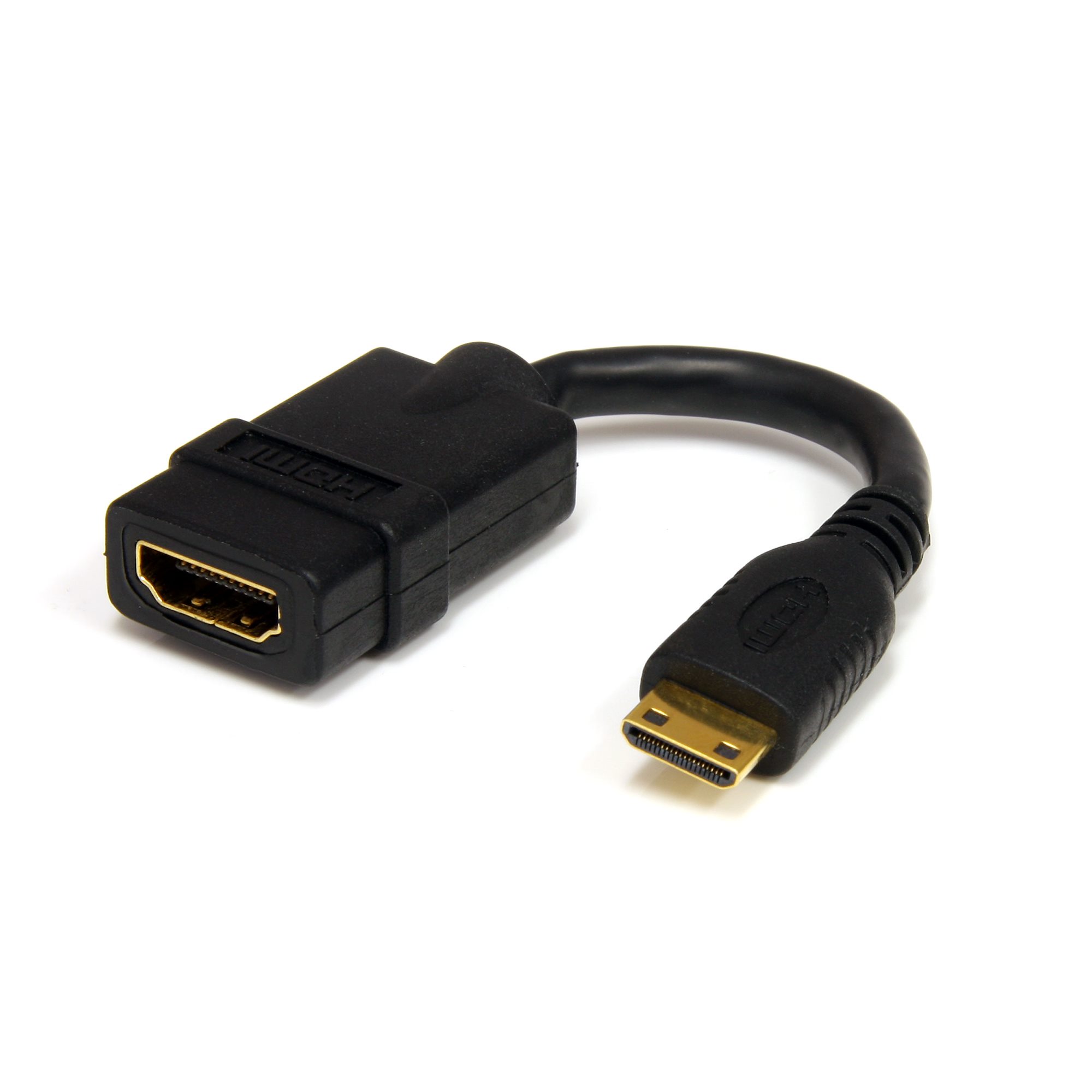 StarTech.com 5in Mini HDMI to HDMI Adapter, 4K High Speed HDMI Adapter, 4K 30Hz Ultra HD High Speed HDMI Adapter, HDMI 1.4, Gold Plated Connectors, UHD Mini HDMI Adapter 4K, Black - Mini HDMI to HDMI Converter - Adaptador HDMI - HDMI fêmea para 19 pi