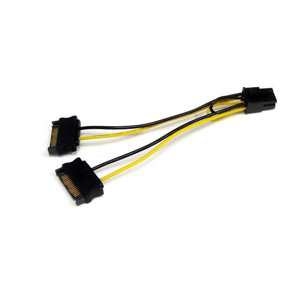 StarTech.com 6in SATA Power to 6 Pin PCI Express Video Card Power Cable Adapter - SATA to 6 pin PCIe power - Cabo de alimentação - SATA de alimentação (M) para alimentação PCIe 6 pinos (M) - 15 cm