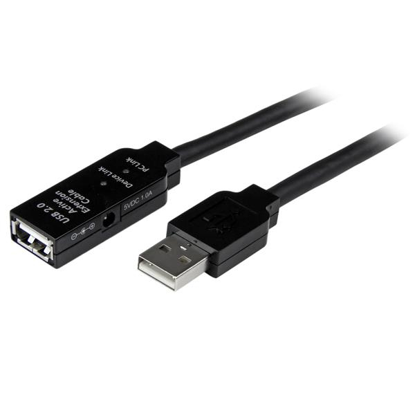 StarTech.com 5m USB 2.0 Active Extension Cable M/F - 5 meter USB A Male to USB A Female USB 2.0 Repeater / Extender Cable - Black - 15ft (USB2AAEXT5M) - Cabo de extensão USB - USB (F) para USB (M) - USB 2.0 - 5 m - activo - preto - para P/N: LTUB1MBK