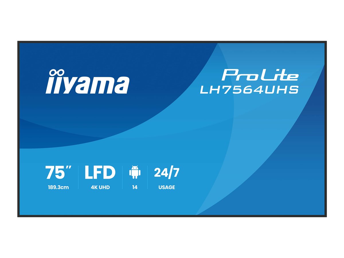 iiyama ProLite LH7564UHS-B1AG - 75" Classe Diagonal (74.5" visível) ecrã LCD com luz de fundo LED - sinalização digital - com leitor multimédia SoC incorporado - 4K UHD (2160p) 3840 x 2160 - moldura preta com acabamento mate