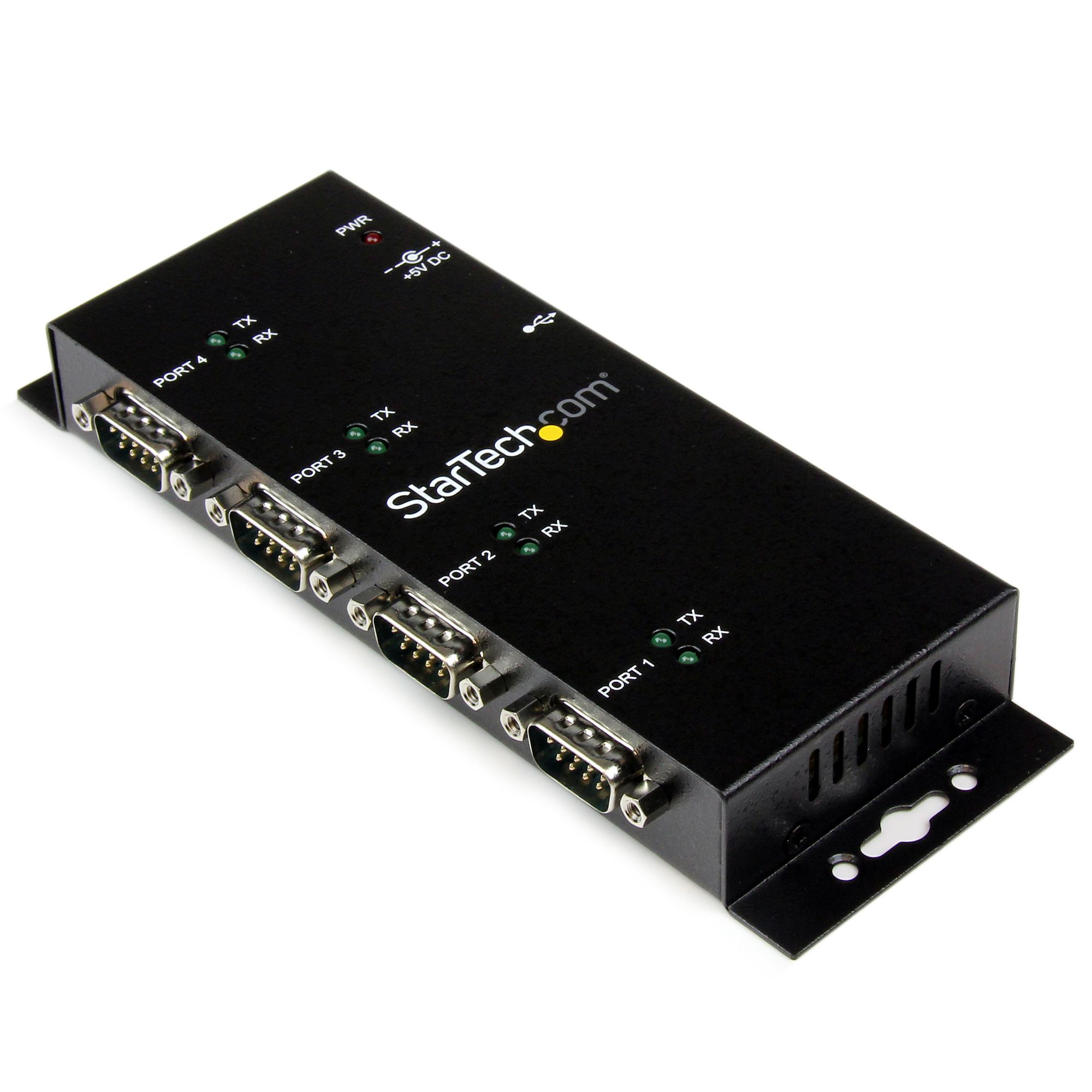 StarTech.com 4 Port USB to Serial RS232 Adapter - Wall Mount - Din Rail - COM Port Retention - FTDI USB to DB9 RS232 Hub (ICUSB2324I) - Adaptador serial - USB 2.0 - RS-232 x 4 - preto