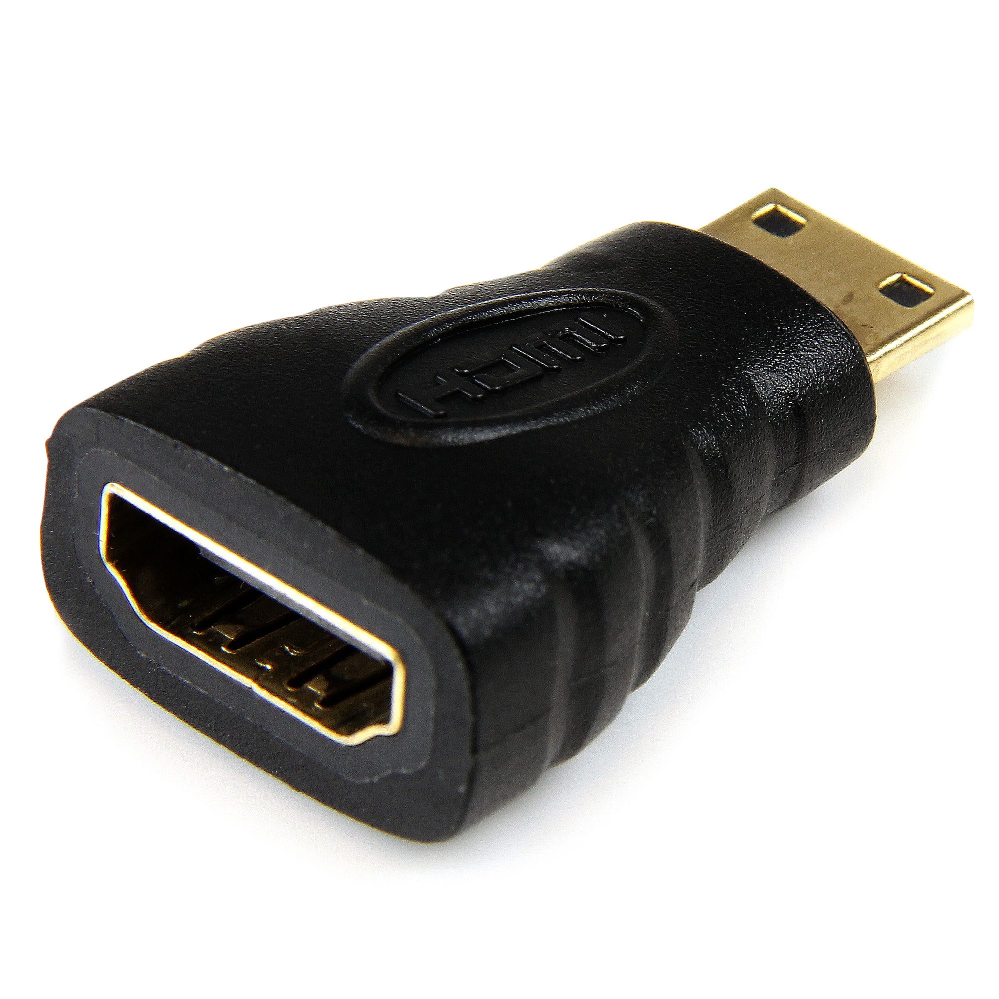 StarTech.com Mini HDMI to HDMI Adapter, 4K High Speed HDMI Adapter, 4K 30Hz Ultra HD High Speed HDMI Adapter, HDMI 1.4, Gold Plated Connectors, UHD Mini HDMI Adapter 4K, Black - Mini HDMI to HDMI Converter - Adaptador HDMI - HDMI fêmea para 19 pin mi