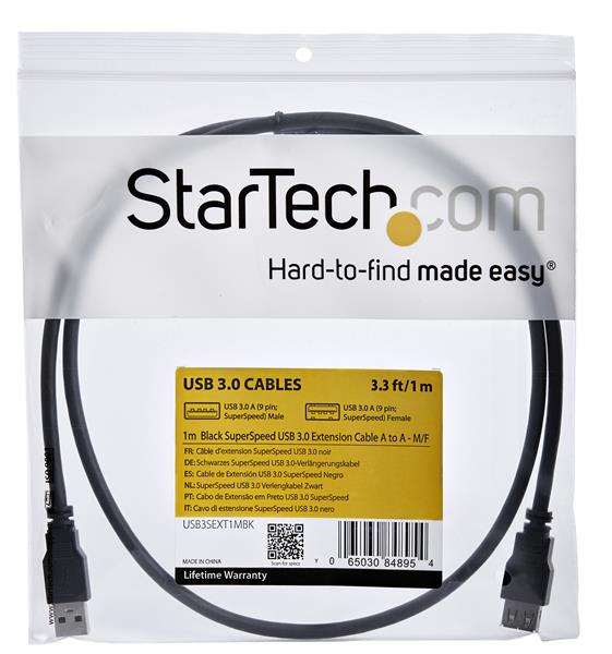 StarTech.com 1m Black SuperSpeed USB 3.0 Extension Cable A to A - Male to Female USB 3 Extension Cable Cord 1 m (USB3SEXT1MBK) - Cabo de extensão USB - USB Tipo A (M) para USB Tipo A (F) - USB 3.0 - 1 m - preto - para P/N: BNDDKT30CAHV, SV211DPUA4K, - Image 5