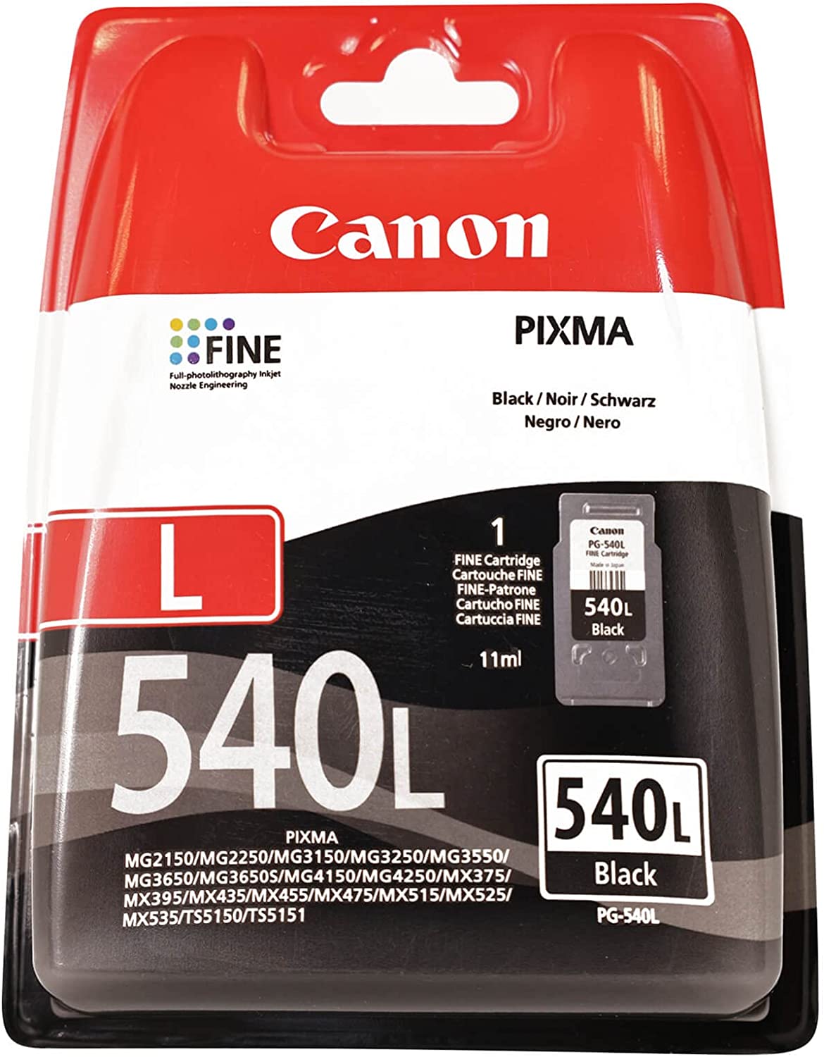 Canon PG-540L - 11 ml - tamanho L - preto - original - tinteiro - para PIXMA MG3250, MG3550, MG3650, MG4250, MX395, MX455, MX475, MX525, MX535, TS5150, TS5151
