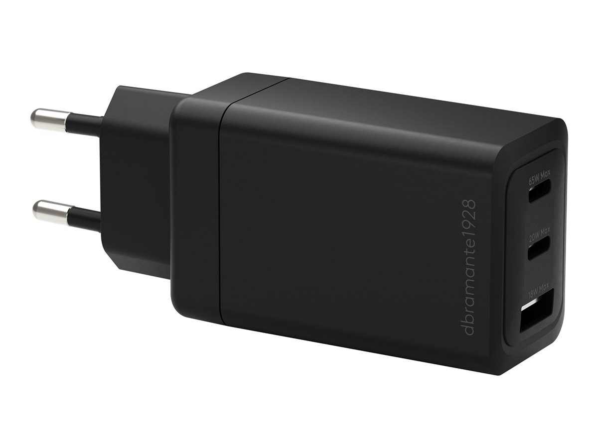 dbramante1928 re-charge - Adaptador de alimentação - 65 Watt - 3 conectores de saída (2 x USB-C, USB) - preto