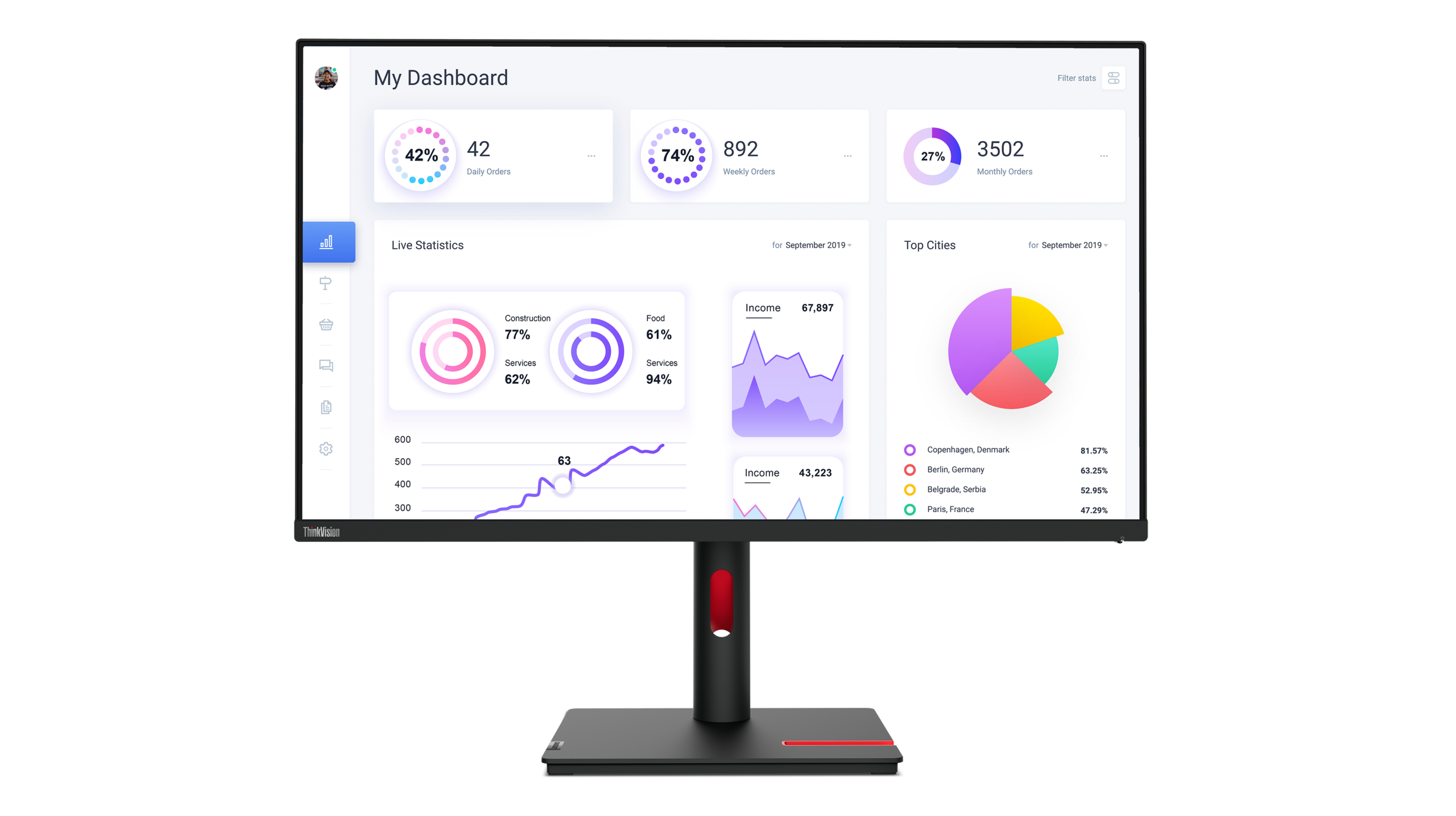 Lenovo ThinkVision T32p-30 - Monitor LED - 31.5" - 3840 x 2160 4K - IPS - 350 cd/m² - 1000:1 - HDR10 - 4 ms - HDMI, DisplayPort, USB-C - preto lustroso