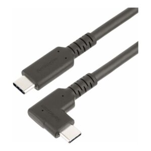 StarTech.com 1.6ft (50cm) Rugged Right Angle USB-C Cable, USB 3.2 Gen 2 (10 Gbps), USB C to C Data Transfer Cable, 4K 60Hz DP Alt Mode, 100W Power Delivery - 90 Degree USB-C Cable (RUSB31CC50CMBR) - Cabo USB - USB-C (M) reto para USB-C (M) em ângulo