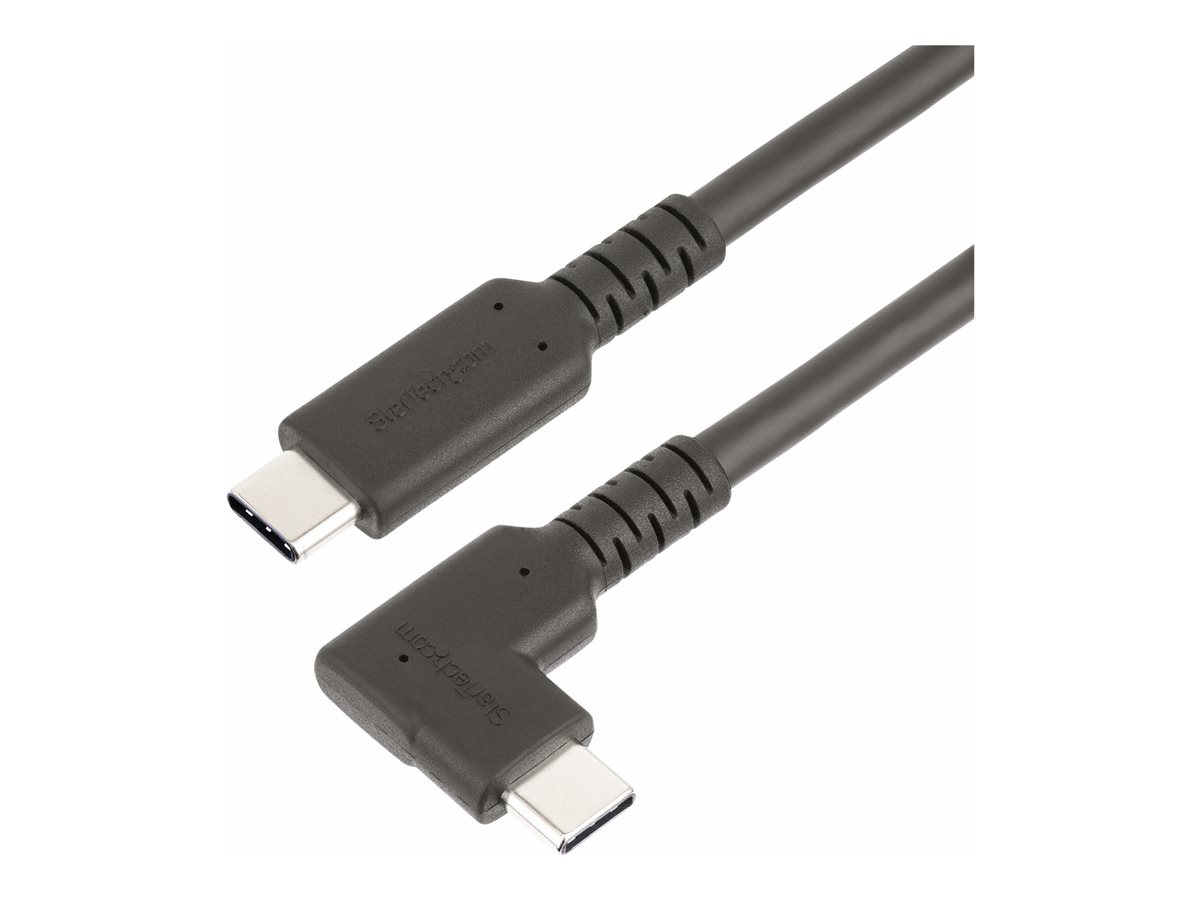 StarTech.com 1.6ft (50cm) Rugged Right Angle USB-C Cable, USB 3.2 Gen 2 (10 Gbps), USB C to C Data Transfer Cable, 4K 60Hz DP Alt Mode, 100W Power Delivery - 90 Degree USB-C Cable (RUSB31CC50CMBR) - Cabo USB - USB-C (M) reto para USB-C (M) em ângulo