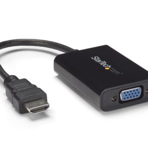 StarTech.com HDMI to VGA Video Adapter Converter with Audio for Desktop PC / Laptop / Ultrabook - 1920x1080 - Adaptador de vídeo - HDMI macho para HD-15 (VGA), mini conector, Micro USB Tipo B fêmea - 25 cm - preto - assistência 1080p, ativo - para P/
