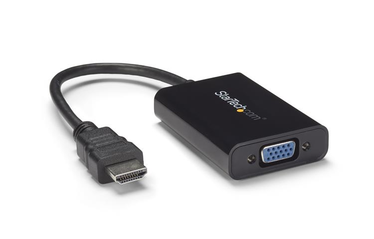 StarTech.com HDMI to VGA Video Adapter Converter with Audio for Desktop PC / Laptop / Ultrabook - 1920x1080 - Adaptador de vídeo - HDMI macho para HD-15 (VGA), mini conector, Micro USB Tipo B fêmea - 25 cm - preto - assistência 1080p, ativo - para P/