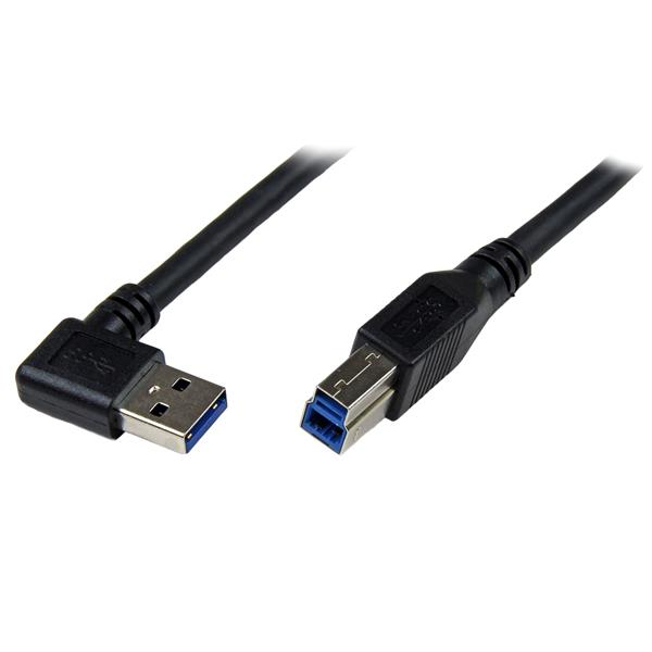 StarTech.com 1m Black SuperSpeed USB 3.0 Cable - Right Angle A to B - 3 ft USB 3 Cable - Right Angle USB 3.0 A (M) to USB 3.0 B (M) (USB3SAB1MRA) - Cabo USB - USB Type B (M) para USB Tipo A (M) - USB 3.0 - 1 m - moldado, conector em ângulo reto - pre