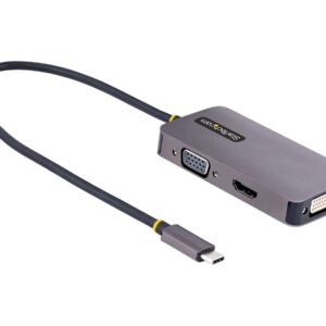 StarTech.com USB C Video Adapter, USB C to HDMI DVI VGA Adapter, Up to 4K 60Hz, Aluminum, Multiport Video Display Adapter for Laptops, Thunderbolt 3/4 Compatible, USB Type C Monitor Adapter - USB C Travel Adapter (118-USBC-HDMI-VGADVI) - Estação de e