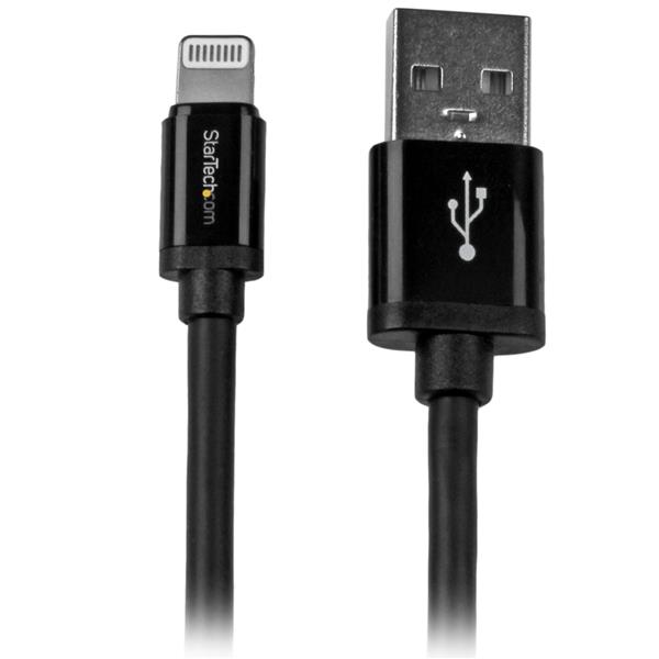 StarTech.com 2m (6ft) Long Black Apple® 8-pin Lightning Connector to USB Cable for iPhone / iPod / iPad - Charge and Sync Cable (USBLT2MB) - Cabo Lightning - Lightning macho para USB macho - 2 m - proteção dupla - preto - para P/N: ST4200MINI2, ST420
