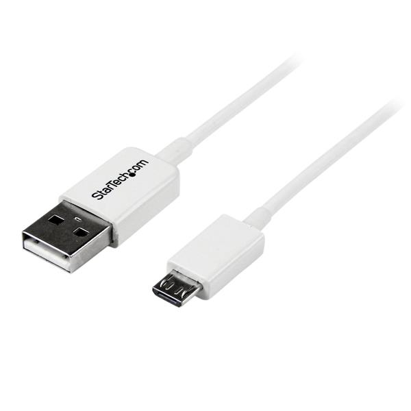 StarTech.com 3.3 ft. (1 m) USB to Micro USB Cable - USB 2.0 A to Micro B - White - Micro USB Cable (USBPAUB1MW) - Cabo USB - Micro USB Tipo B (M) para USB (M) - USB 2.0 - 1 m - moldado - branco - para P/N: USBEXTPAA1MW, USBEXTPAA2MW, USBEXTPAA3MW, US