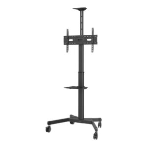 Display floor stand trolley - one person height adjustment - steel construction - trolley fits displays 31 to 80" with VESA sizes up to 600 x 400 - rotates portrait to landscape - crank handle adjusts height - tilt adjustment - laptop and vc shelves