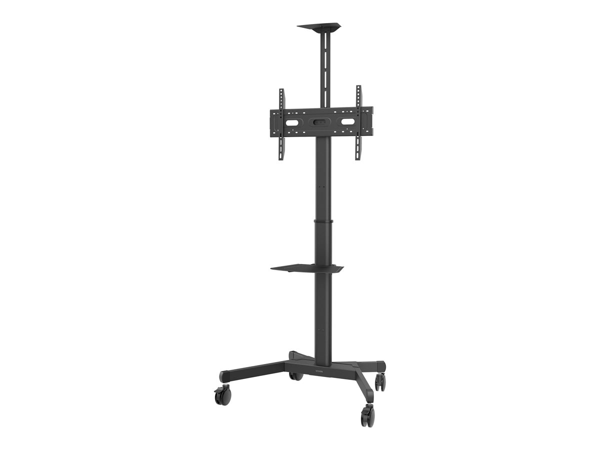 Display floor stand trolley - one person height adjustment - steel construction - trolley fits displays 31 to 80" with VESA sizes up to 600 x 400 - rotates portrait to landscape - crank handle adjusts height - tilt adjustment - laptop and vc shelves