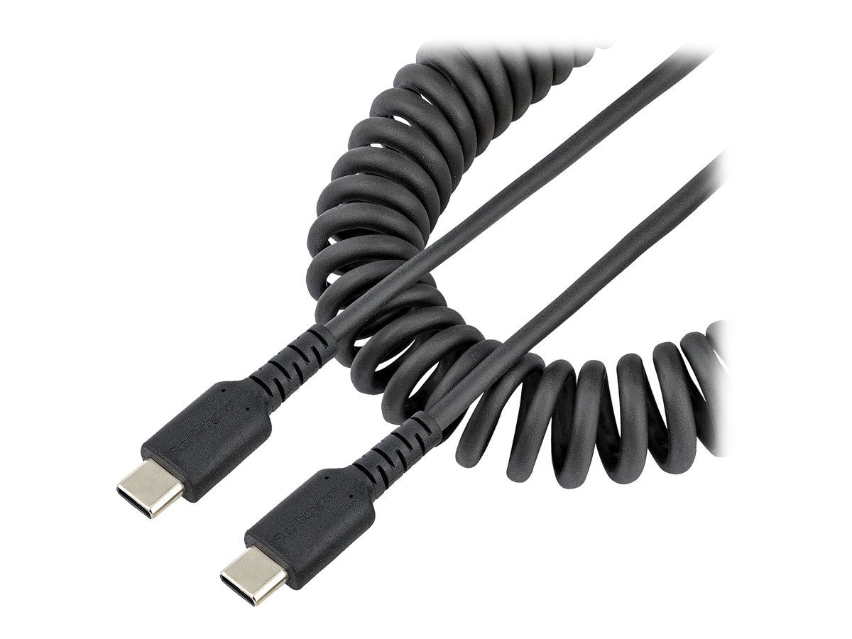 StarTech.com 20in (50cm) USB C Charging Cable, Coiled Heavy Duty Fast Charge & Sync USB-C Cable, High Quality USB 2.0 Type-C Cable, Rugged Aramid Fiber, TPE, 3A, S20, iPad, Pixel - Durable Male to Male USB, Black - Cabo USB - USB-C (M) para USB-C (M)